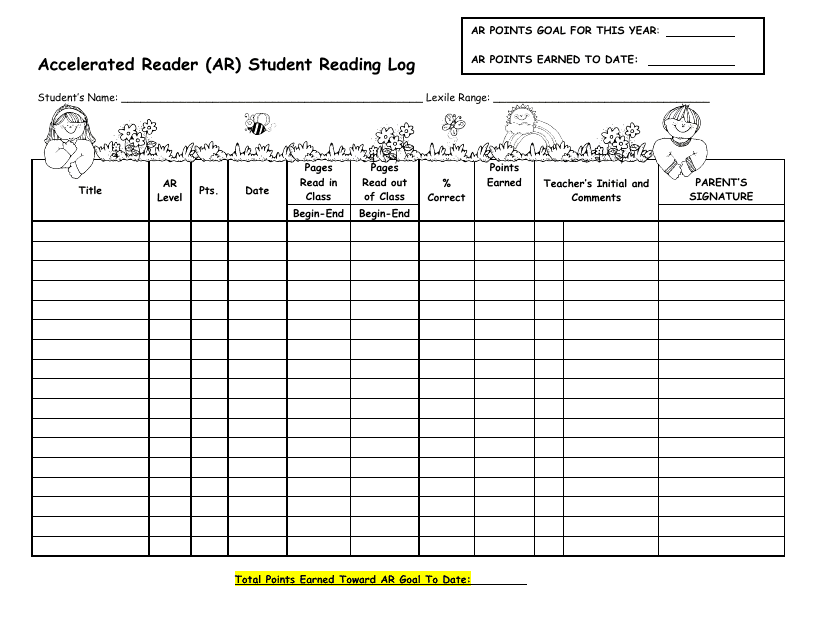 Accelerated Reader (Ar) Student Reading Log