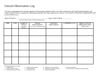 Seizure Observation Log Download Printable PDF | Templateroller