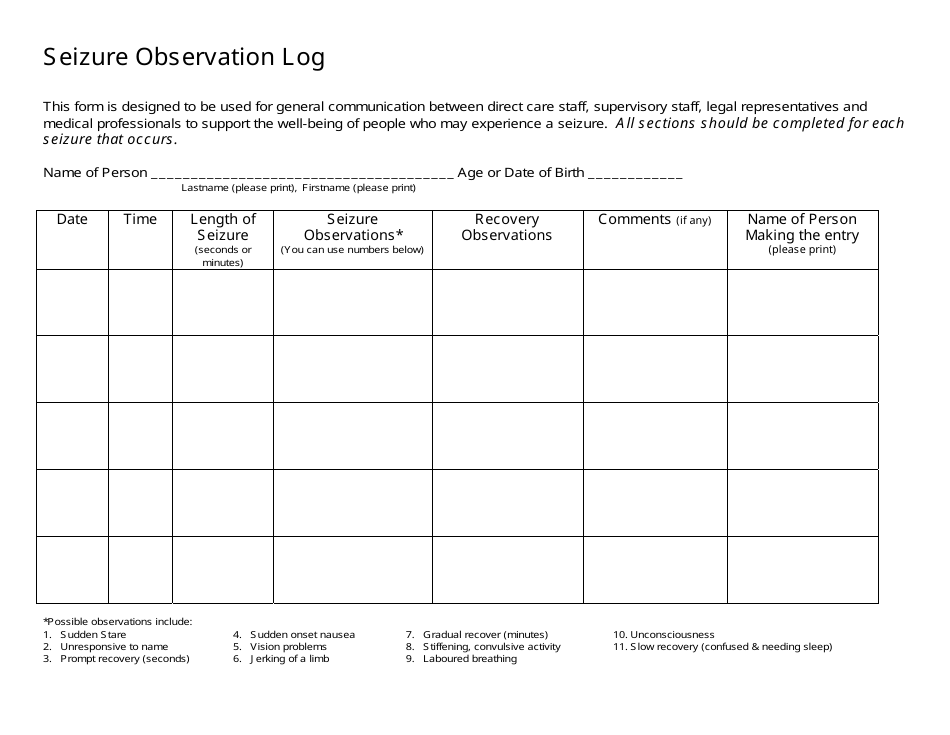 Seizure Observation Log Preview