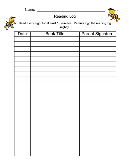 Reading Log Template With Parent Signature Download Printable PDF 