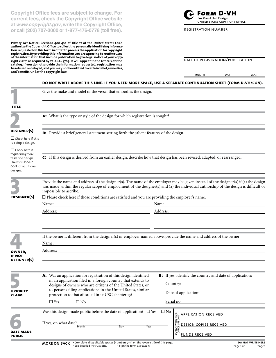 Form D-VH Form for Vessel Hull Design, Page 3