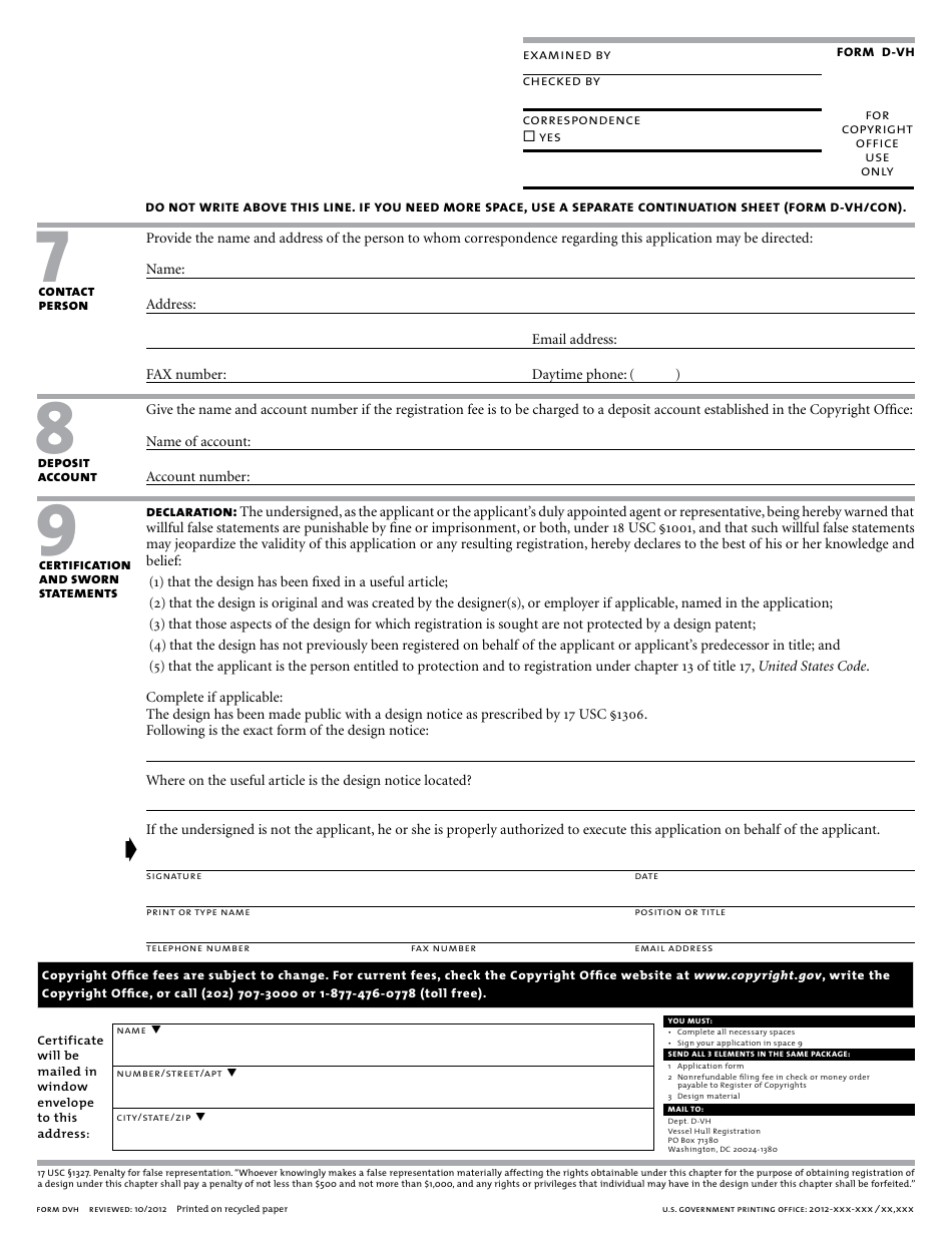 Form D-VH Form for Vessel Hull Design, Page 4