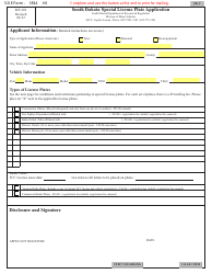 Form MV-101 South Dakota Special License Plate Application - South Dakota