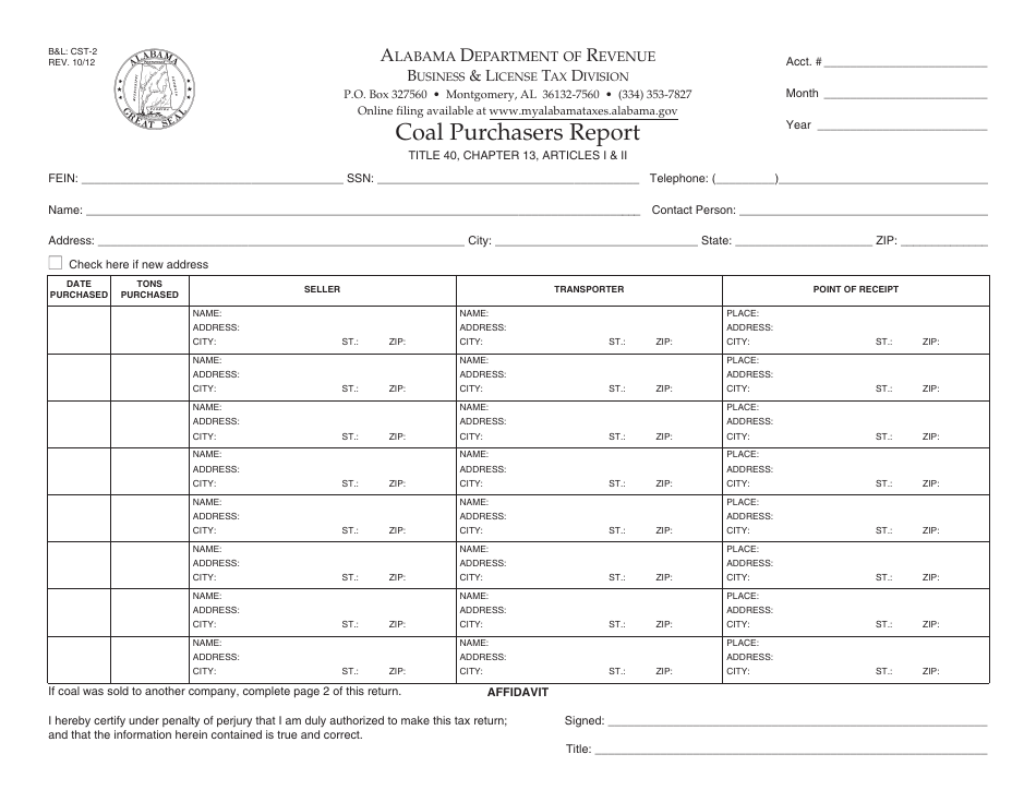 Form BL: CST-2 Coal Purchasers Report - Alabama, Page 1