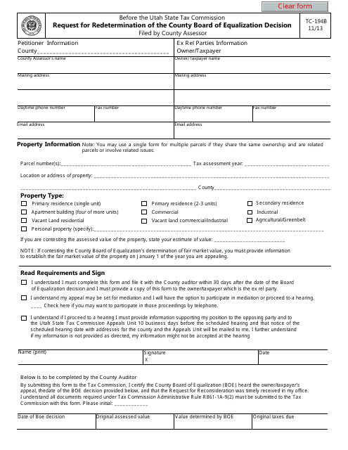 Form TC-194B  Printable Pdf