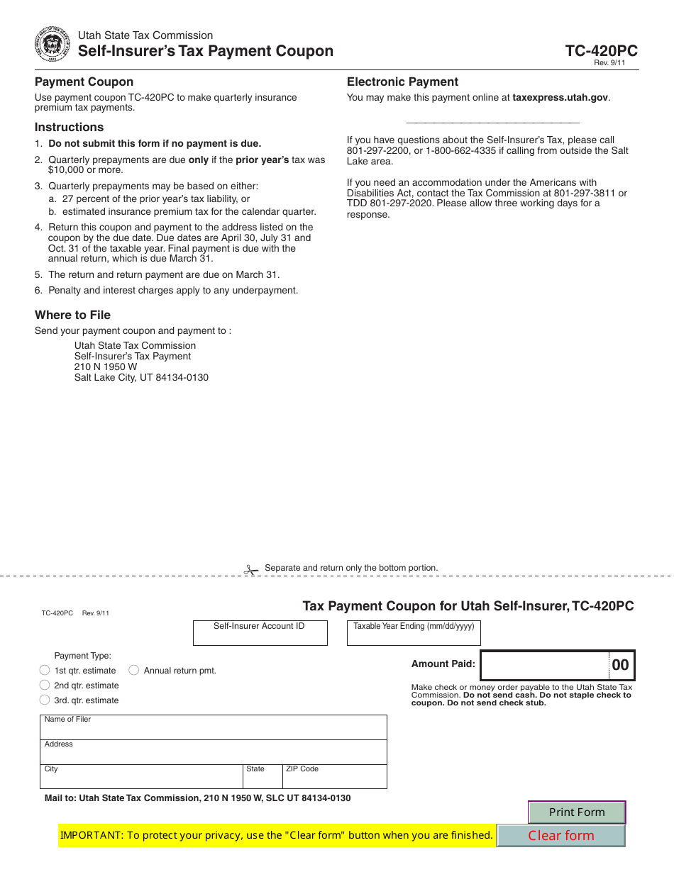 Form TC-420PC - Fill Out, Sign Online and Download Fillable PDF, Utah ...