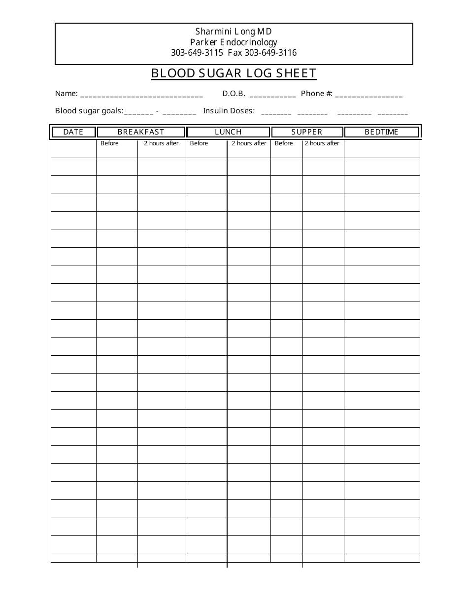 Large Print Free Printable Blood Sugar Log Sheet