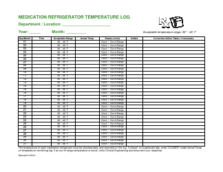 Document preview: Medication Refrigeration Temperature Log - Rx