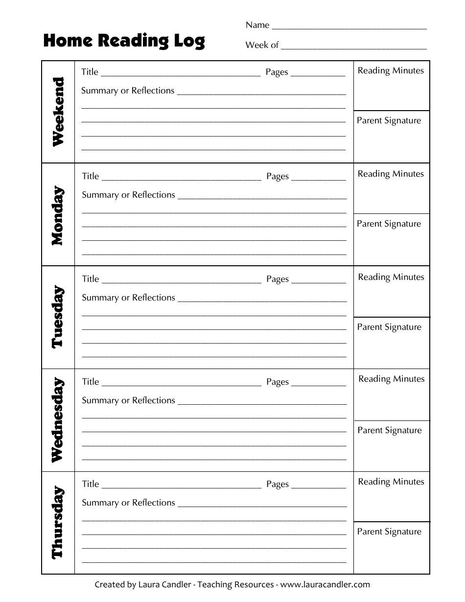 Home Reading Log Template Download Printable PDF Templateroller