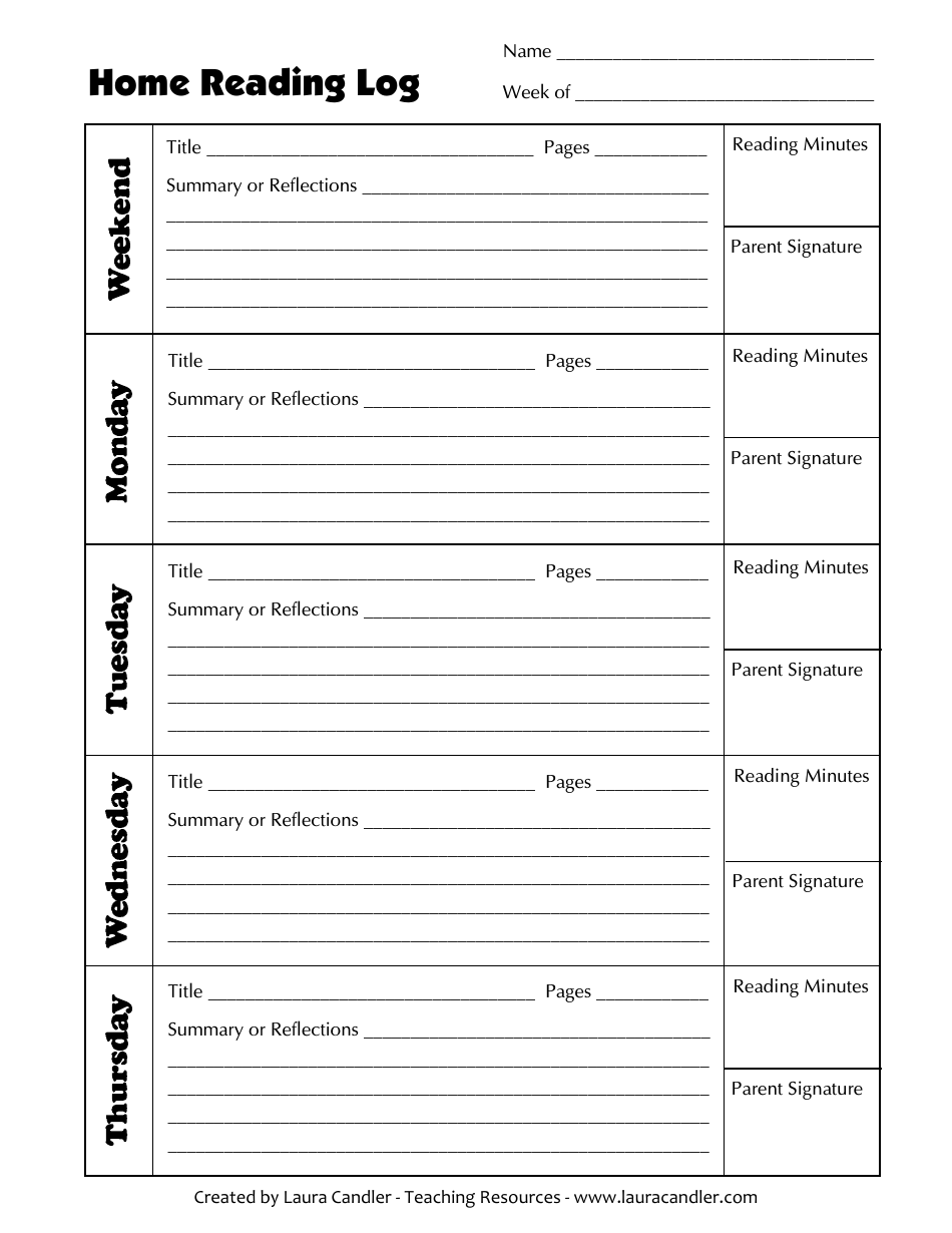 Home Reading Log Template, Page 1