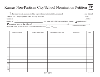 Document preview: Form CP Kansas Non-partisan City/School Nomination Petition - Kansas