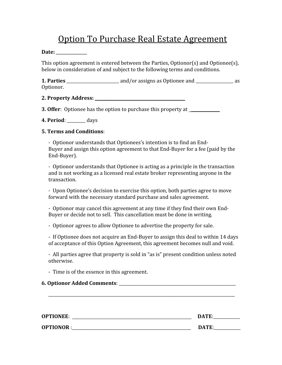 Option To Buy Agreement Template