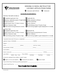 Driving School Instructor License Application Form - City of Vaughan, Ontario, Canada