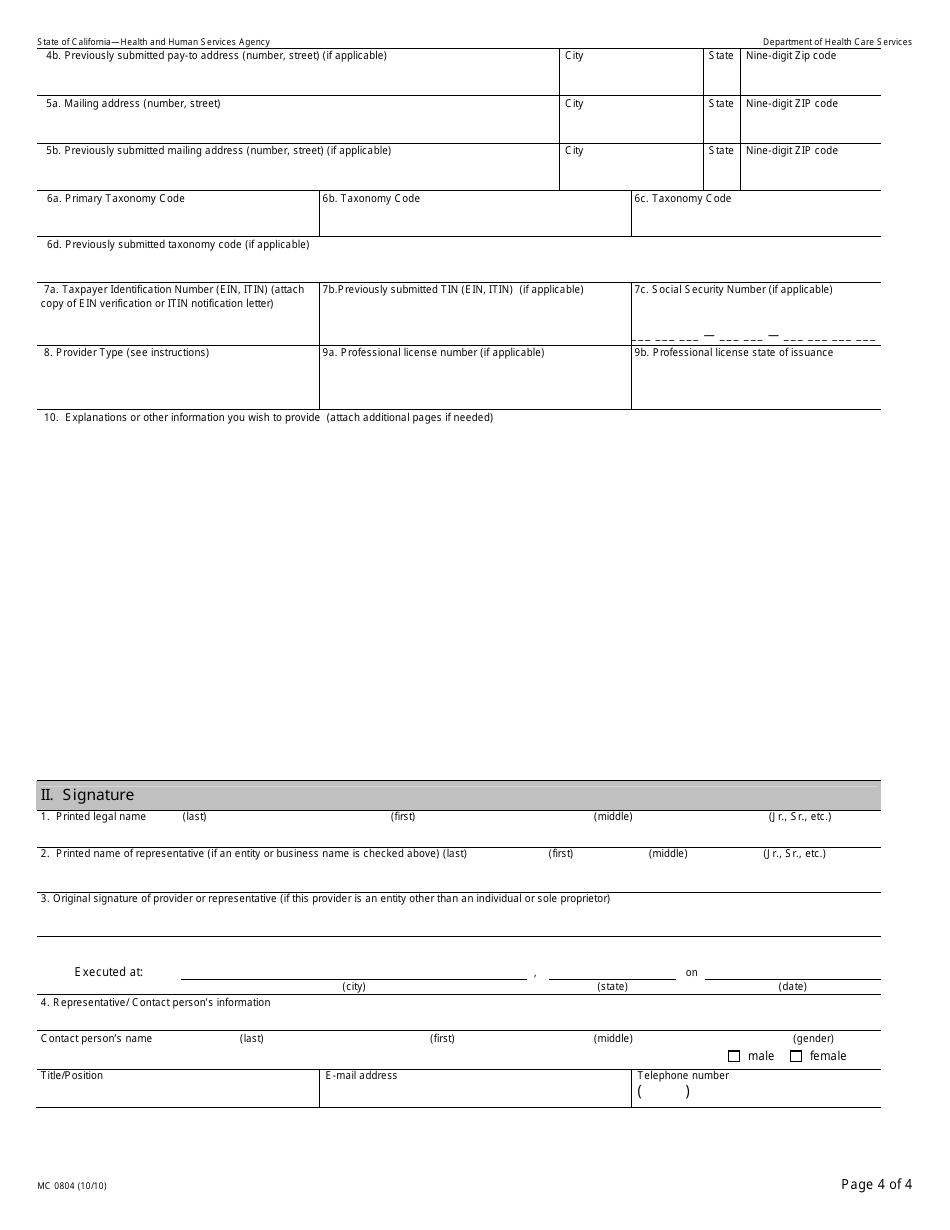 Form MC0804 Crossover Only Provider Form - California, Page 4