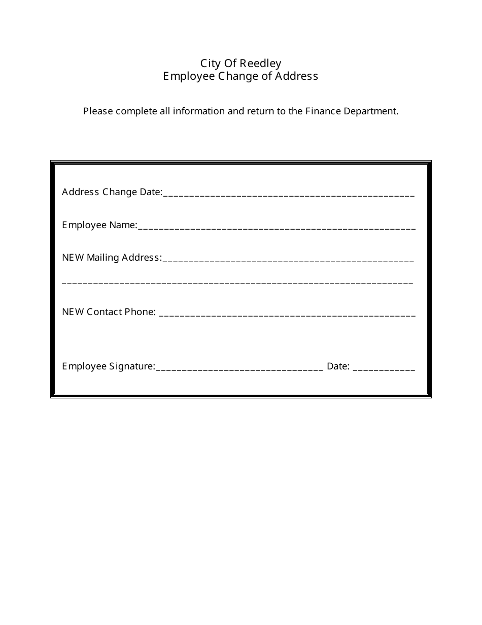 Employee Change of Address Form - City of Reedley, California, Page 1