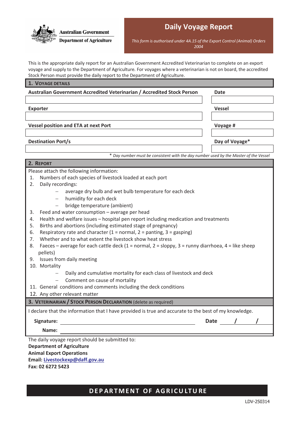 Form LDV-250314 Daily Voyage Report - Australia, Page 1