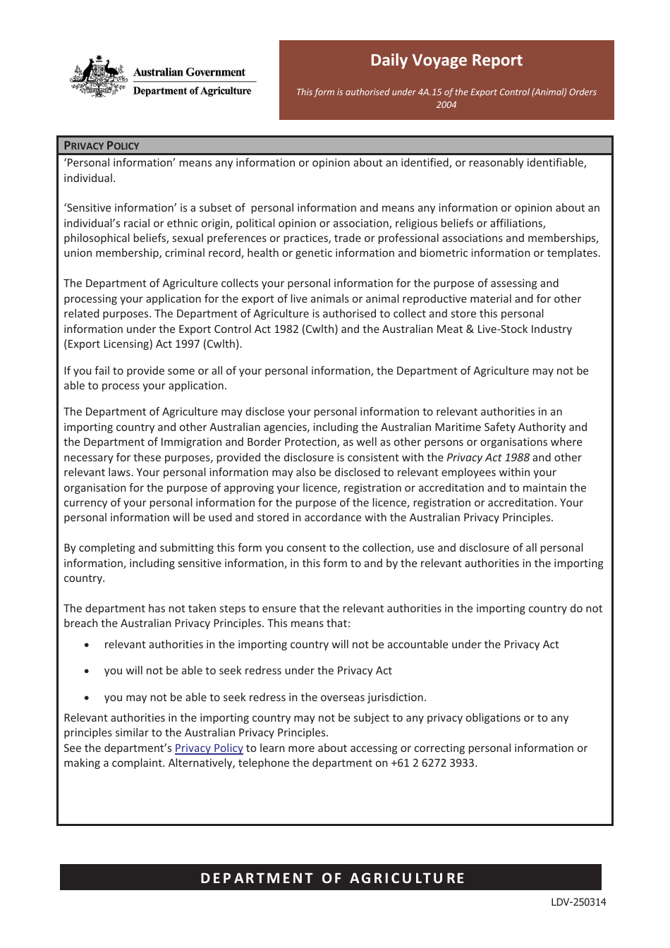Form LDV-250314 Daily Voyage Report - Australia, Page 2