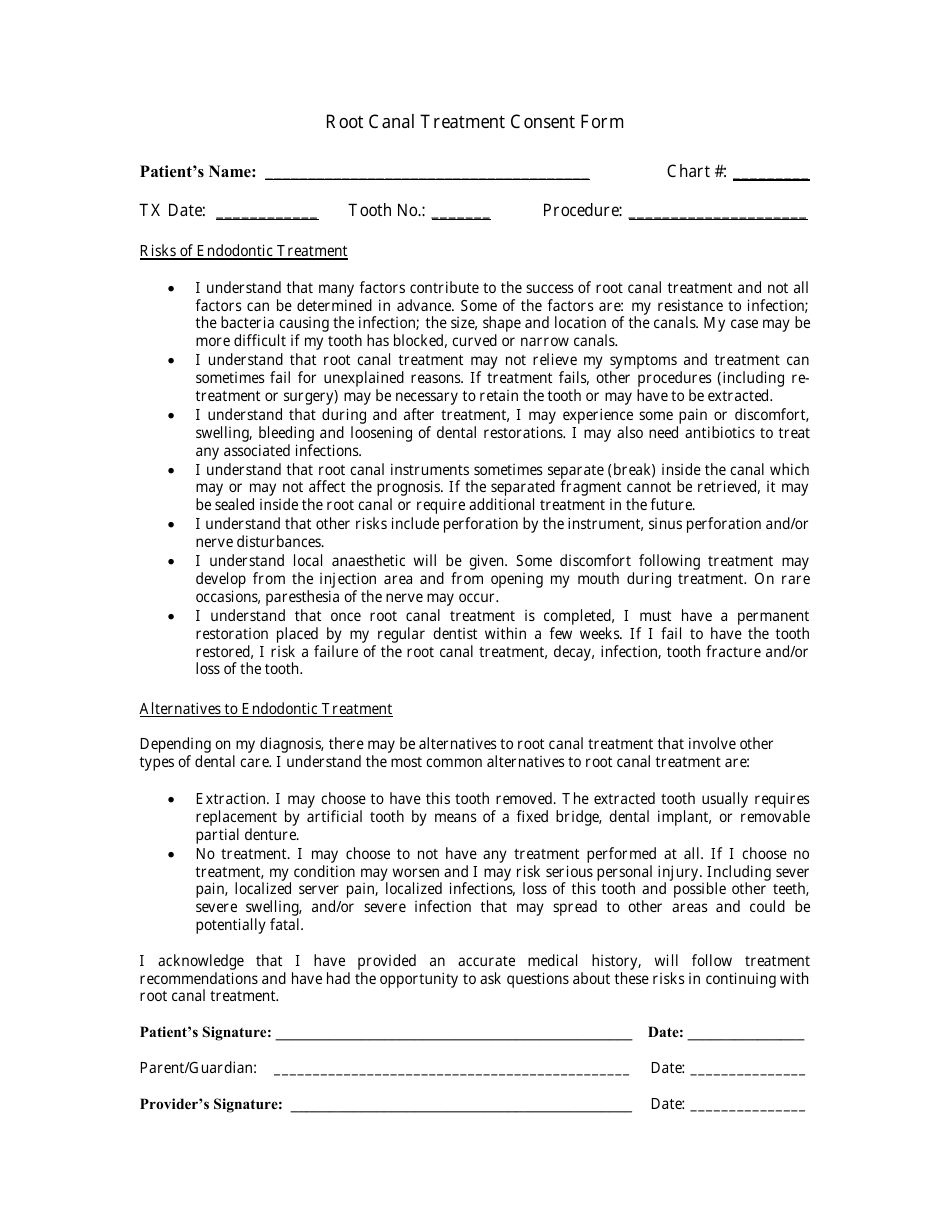 Root Canal Treatment Consent Form, Page 1