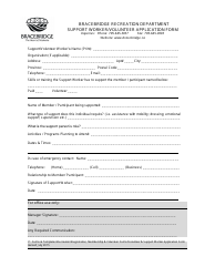 Document preview: Support Worker/Volunteer Application Form - Town of Bracebridge, Ontario, Canada