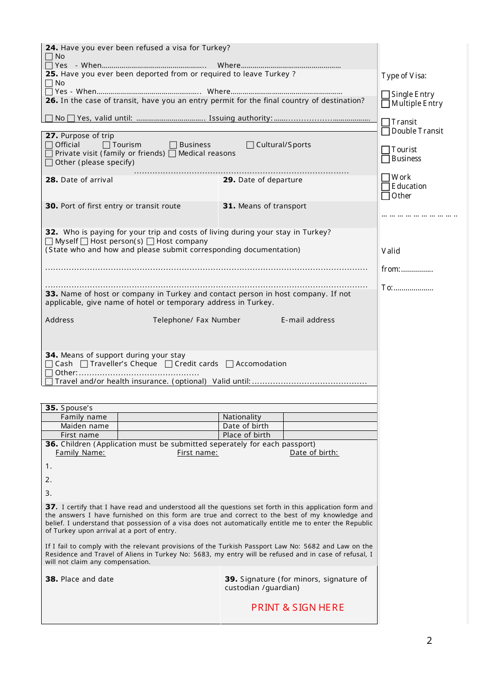 Turkish Visa Application Form - Fill Out, Sign Online And Download PDF ...