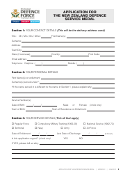 Application Form for the New Zealand Defence Service Medal - New Zealand, Page 2