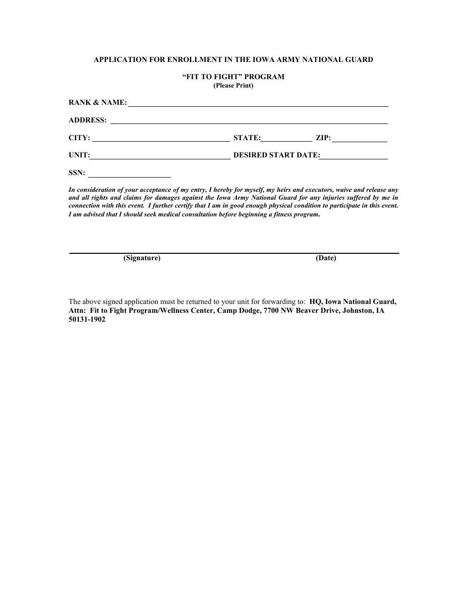 Application for Enrollment - Iowa Army National Guard - Iowa, Page 1