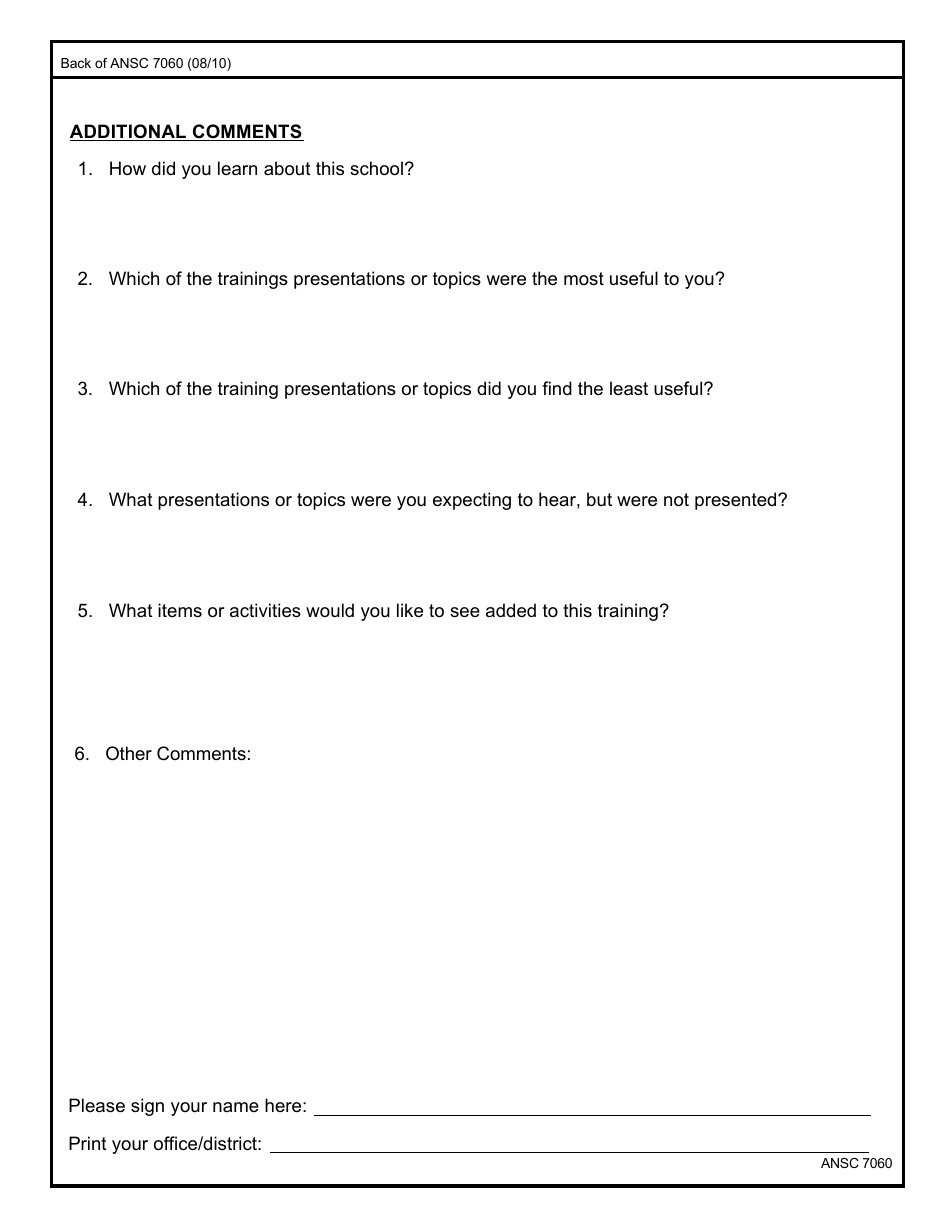 Form ANSC7060 Training Evaluation Form, Page 2