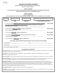 Form MVR-181 &quot;Damage Disclosure Statement&quot; - North Carolina