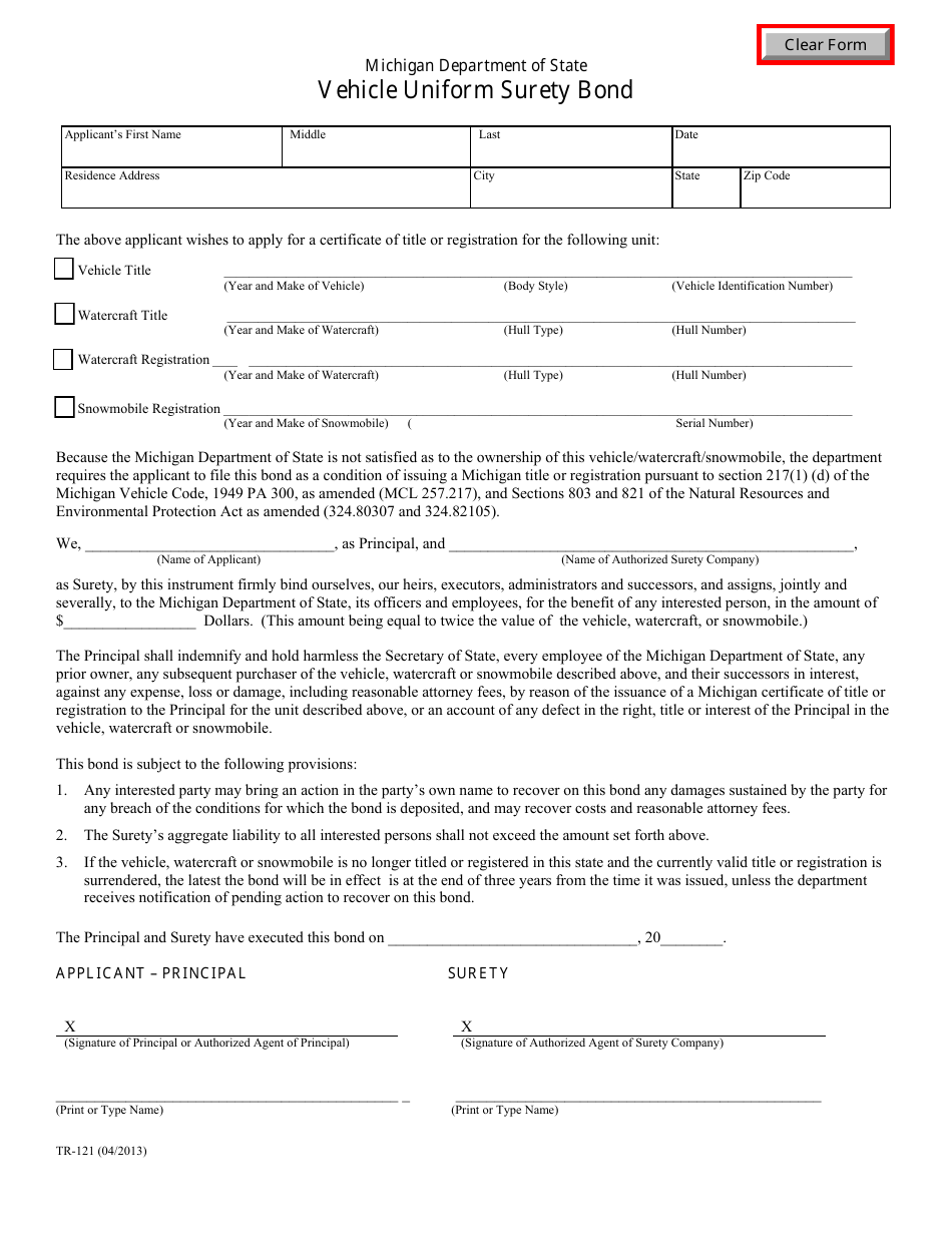 Form TR121 Fill Out, Sign Online and Download Fillable PDF, Michigan