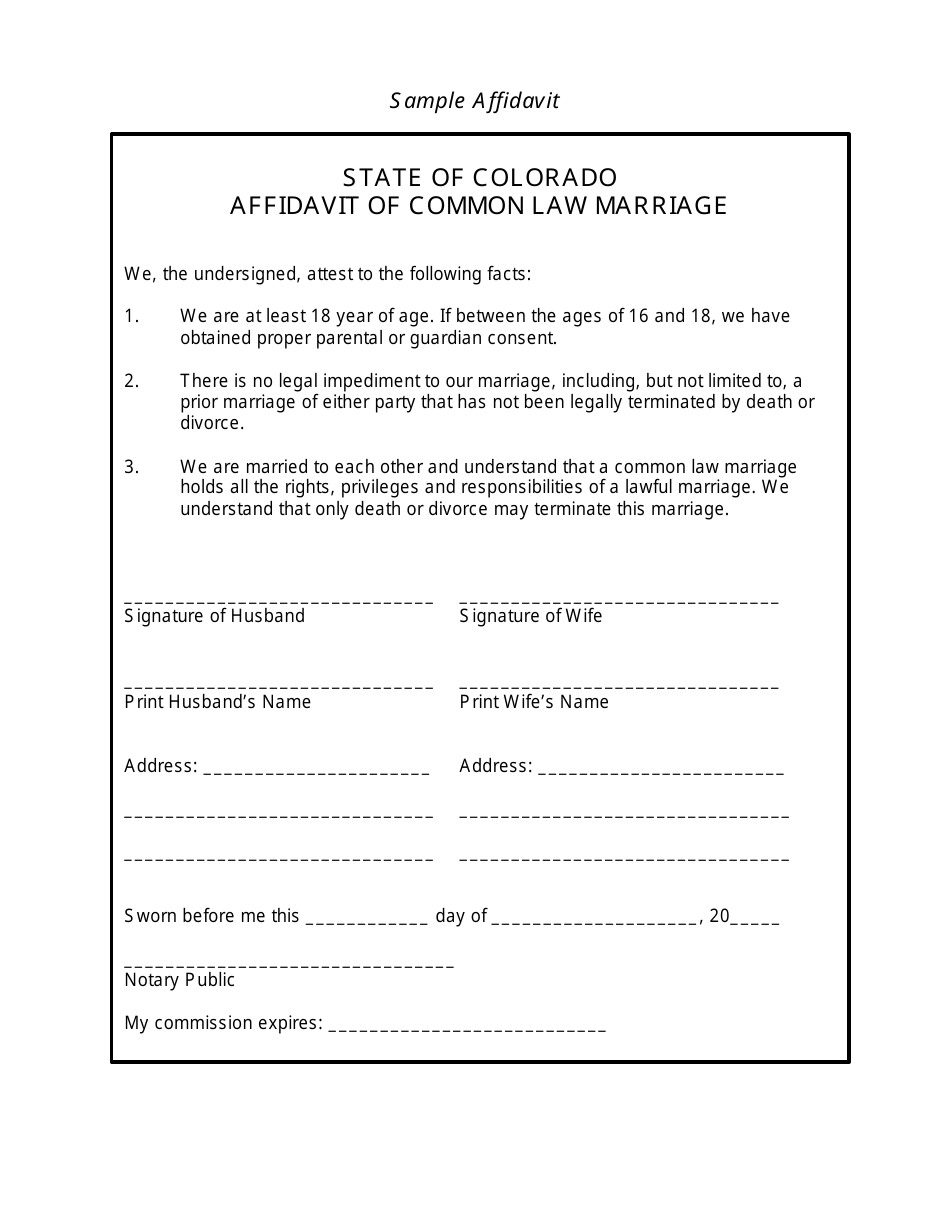 Affidavit of Common Law Marriage Template - Pitkin County, Colorado, Page 1