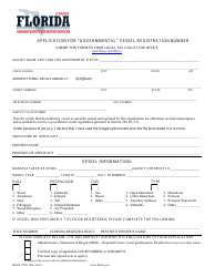 Document preview: Form HSMV87231 Application for "governmental" Vessel Registration Number - Florida