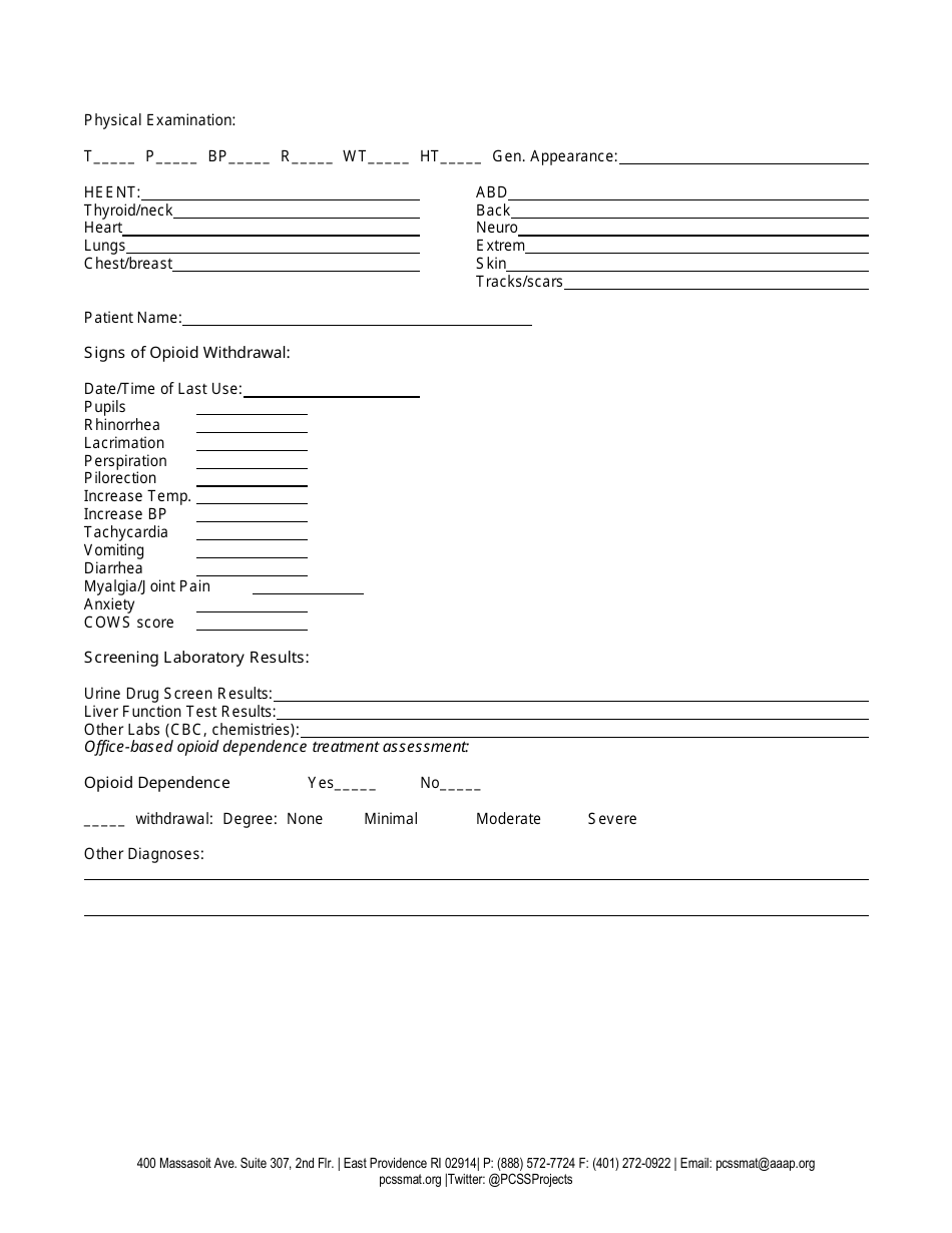 Buprenorphine Treatment Intake History and Physical Form - Pcss, Page 2