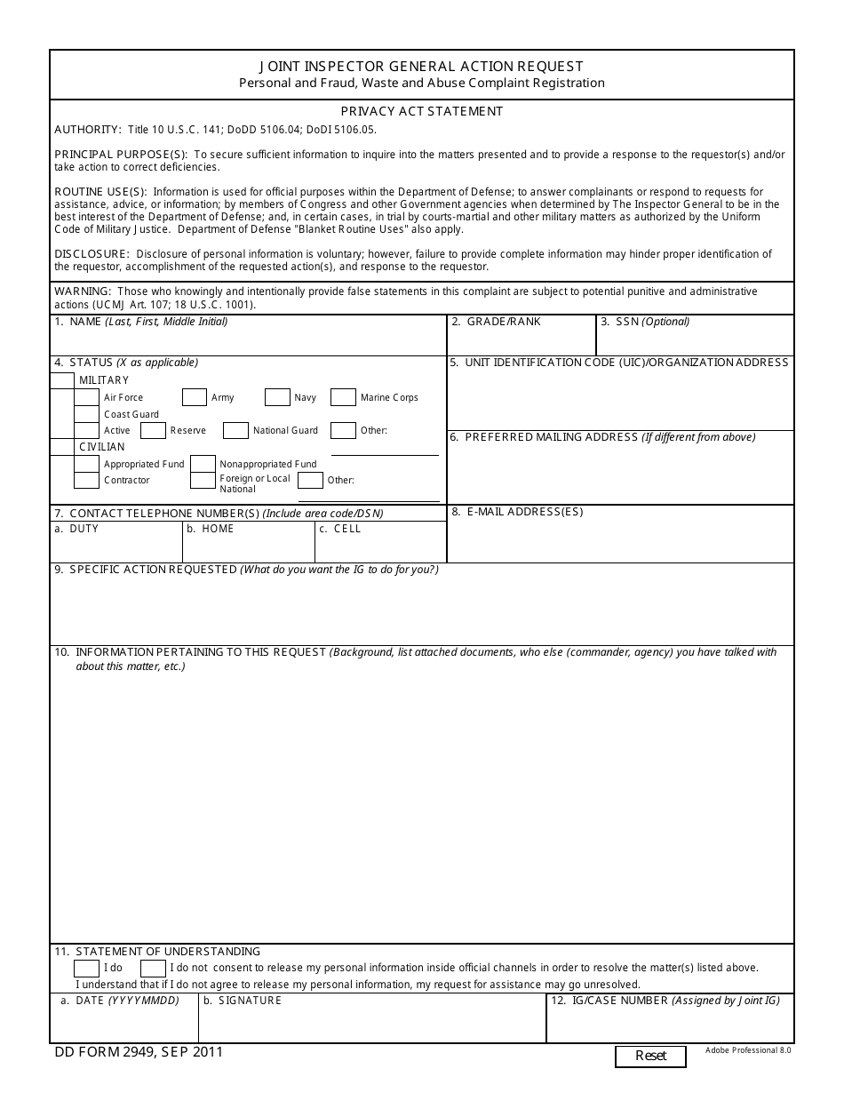 Dd Form 2949 - Fill Out, Sign Online And Download Fillable Pdf 