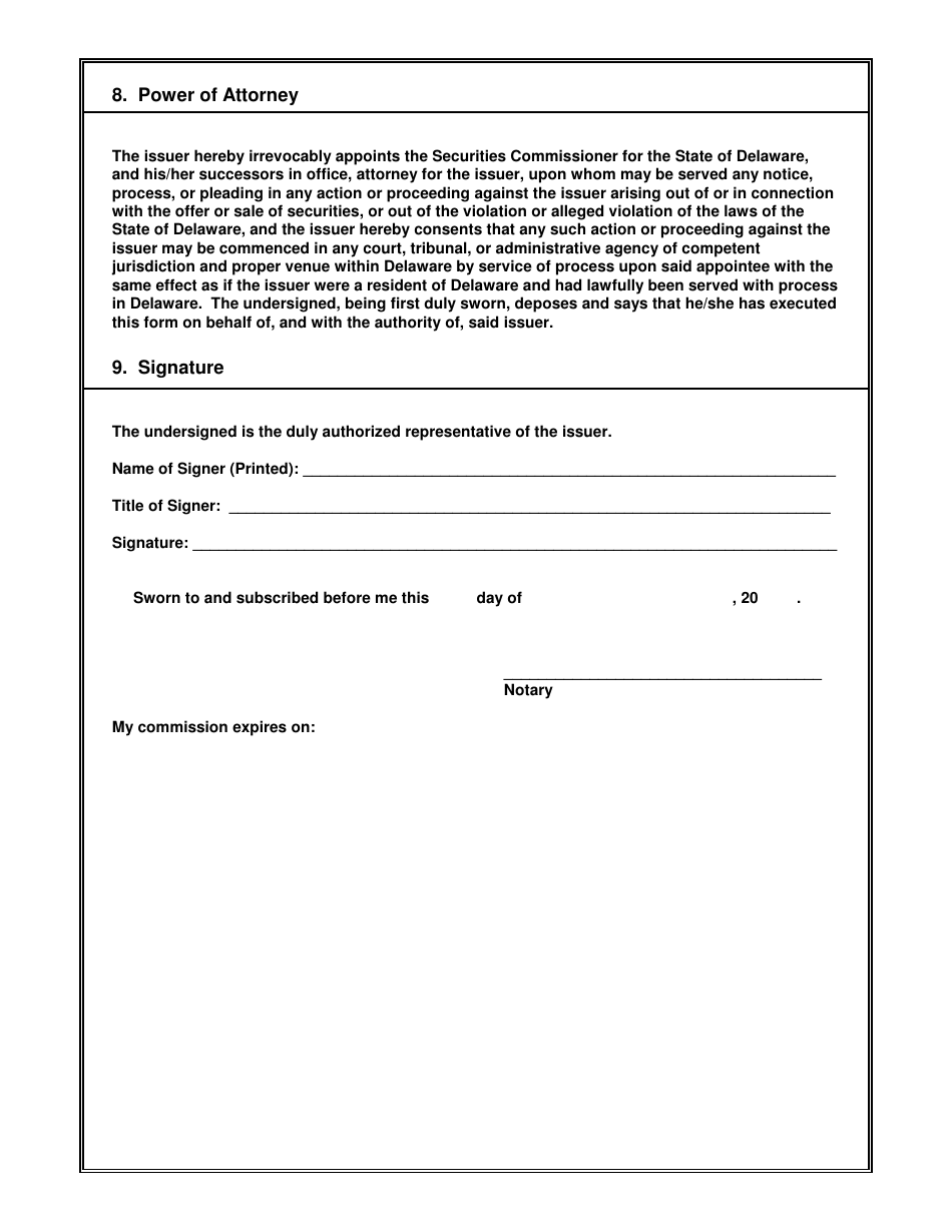 Form LOE Notice of Limited Offering Exemption - Delaware, Page 6