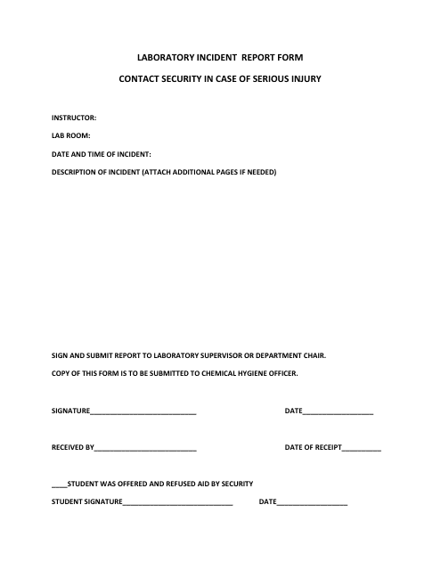 Laboratory Incident Report Template for Students Download Pdf