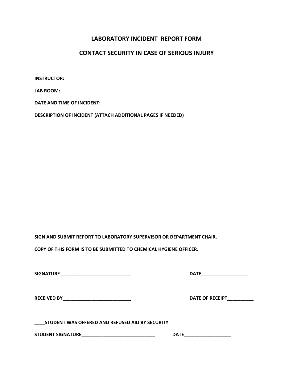 Laboratory Incident Report Template for Students, Page 1