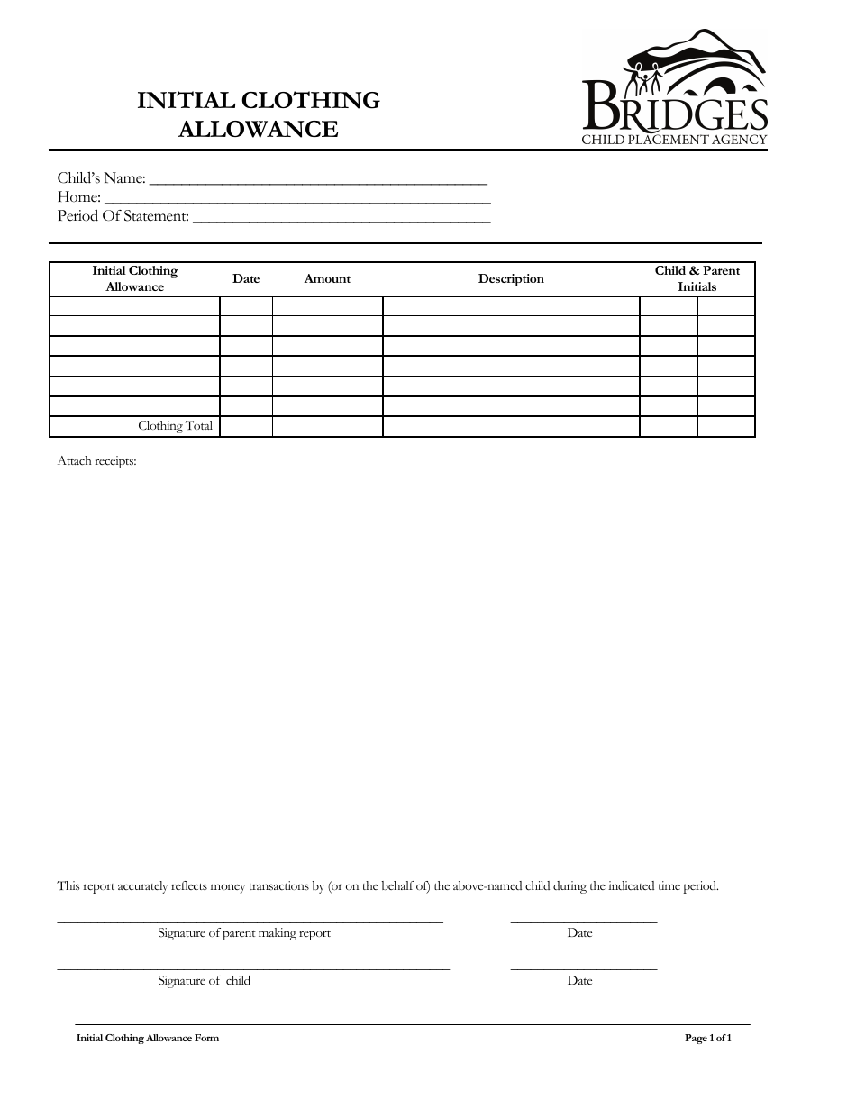 Initial Clothing Allowance Form Bridges Child Placement Agency Fill Initial Clothing Allowance Form Bridges Child Placement Agency Fill