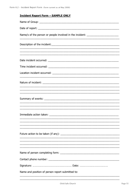 Church Incident Report Form - Sample Only