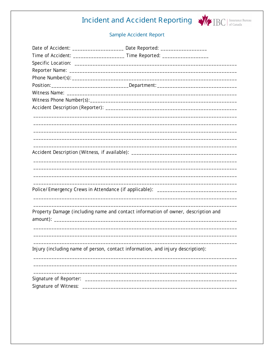 Canada Accident Report - Fill Out, Sign Online and Download PDF ...