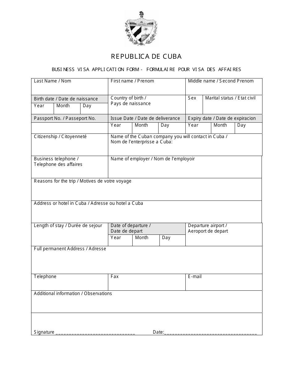 Cuba Business Visa Application Form Fill Out Sign Online And Download PDF Templateroller
