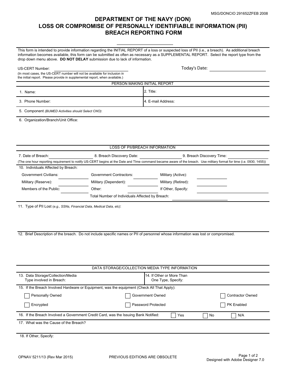 OPNAV Form 5211/13 - Fill Out, Sign Online and Download Fillable PDF ...