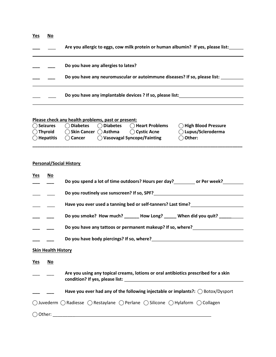 Laser Therapy Intake Form - Sonoma Vein Aesthetic & Laser Specialists ...