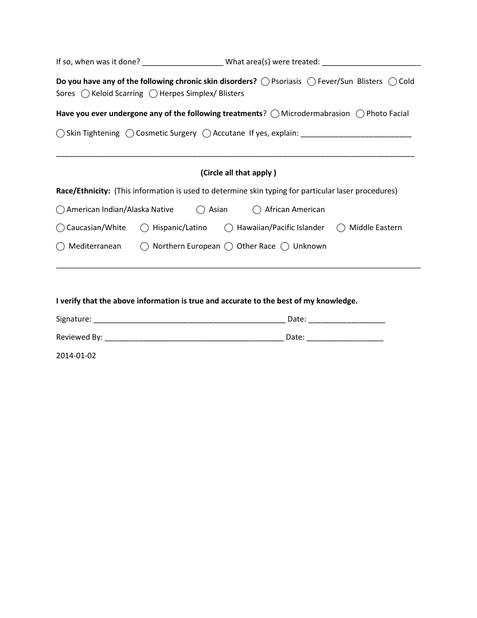 Laser Therapy Intake Form - Sonoma Vein Aesthetic  Laser Specialists, Page 3