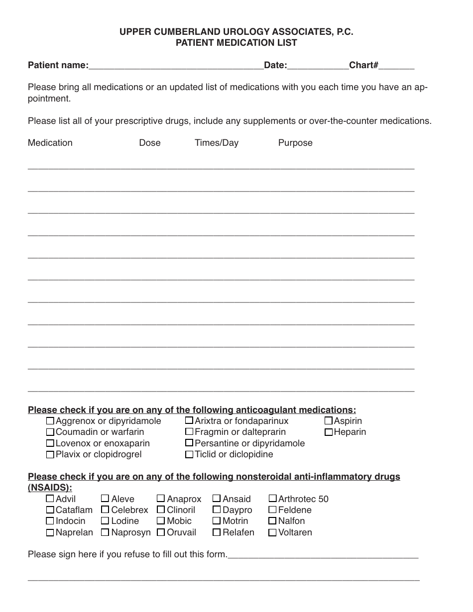 Person filling out Patient Medication List template