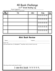 &quot;K-2nd Grade Reading Log Template - 40 Book Challenge&quot;