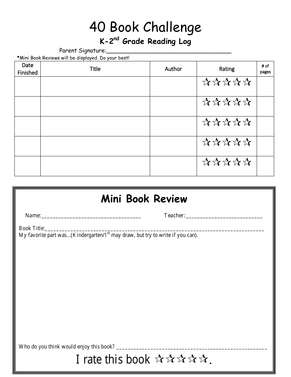 K-22nd Grade Reading Log Template - 22 Book Challenge Download With Book Report Template 2nd Grade