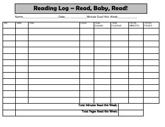 Document preview: Reading Log Template - Read, Baby, Read