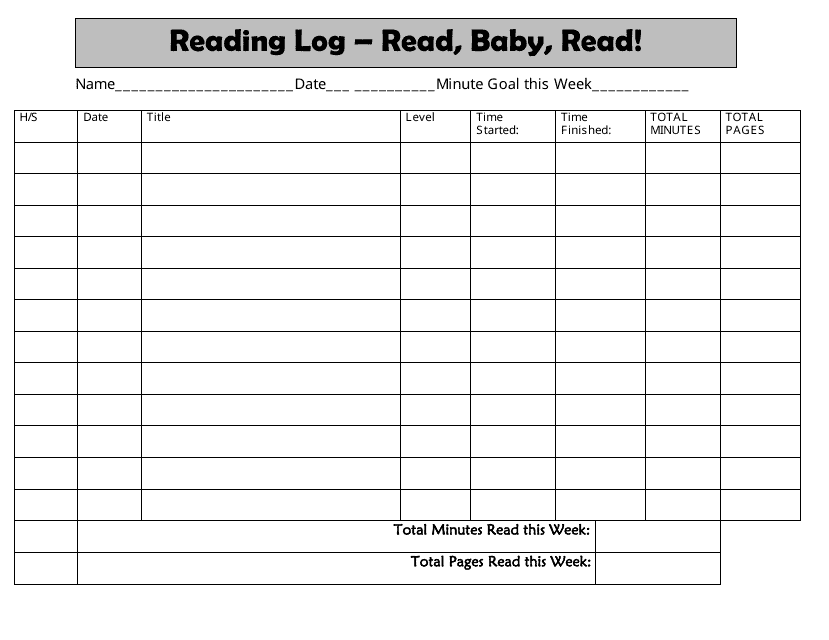 &quot;Reading Log Template - Read, Baby, Read&quot; Download Pdf