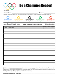 Document preview: 1st Grade Reading Olympics Event Log Template