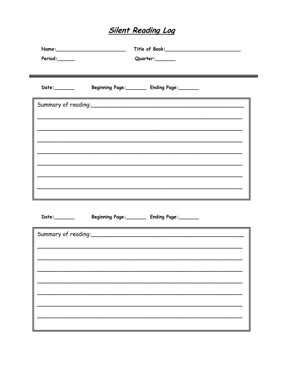 Silent Reading Log Template - Document Preview